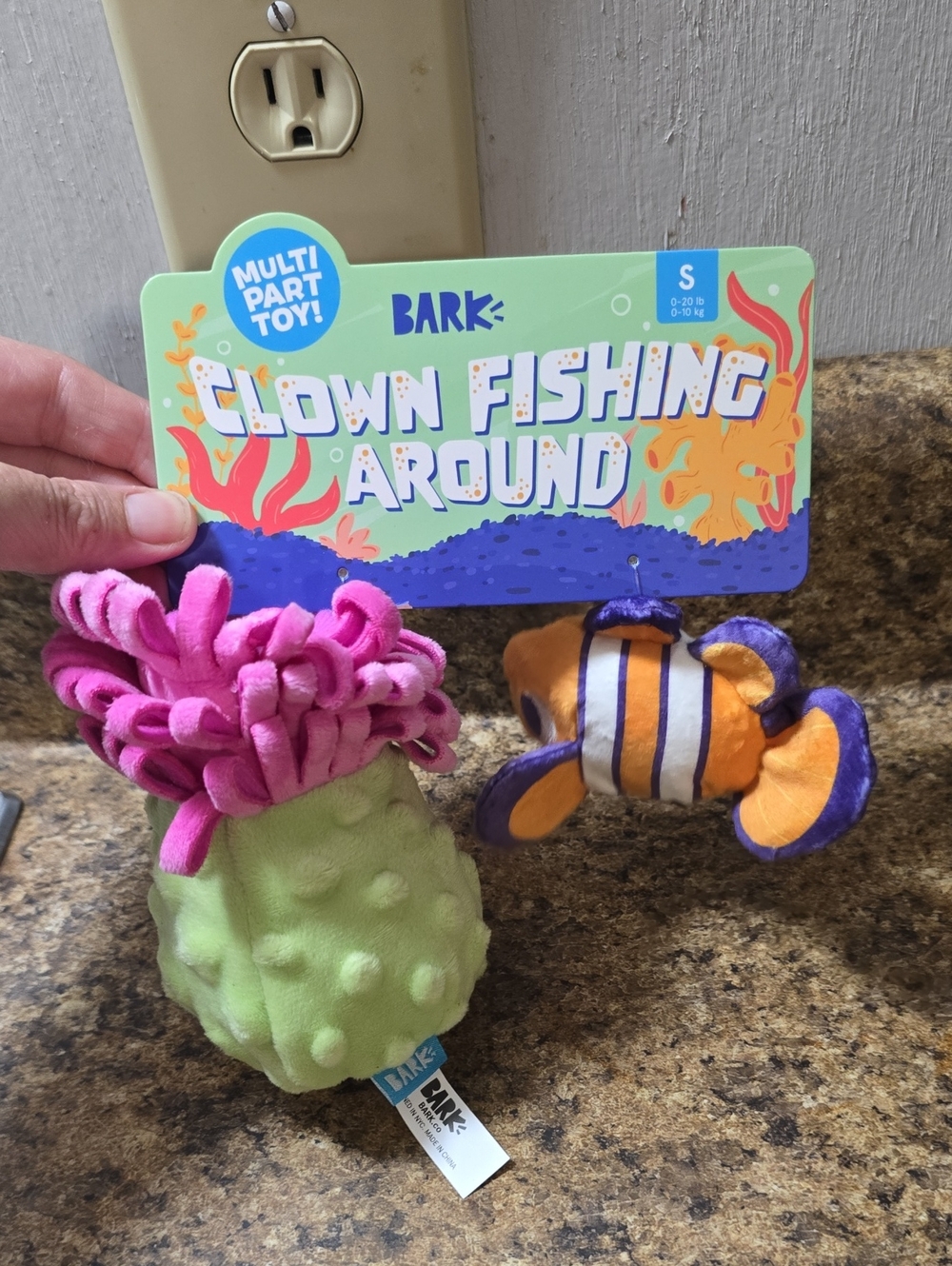 BARK Clown Fishing Around Plush Dog Toy - Green,‎ Pink, Orange Size Small 0-20 P